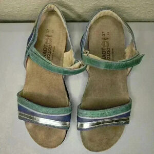Women's Naot Beverly Slingback walking Sandal Size 6.5 oily green/blue w/silver